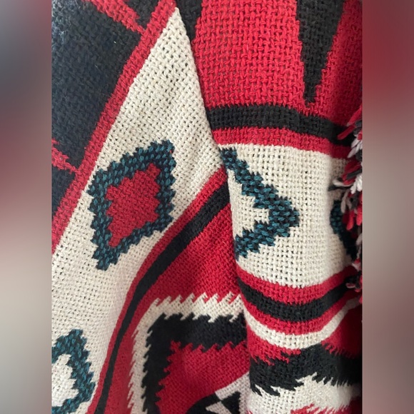 Vintage ITS IN THE BAG Woven Fringed Blanket Jacket Conchos Tassels USA Medium - Picture 9 of 11